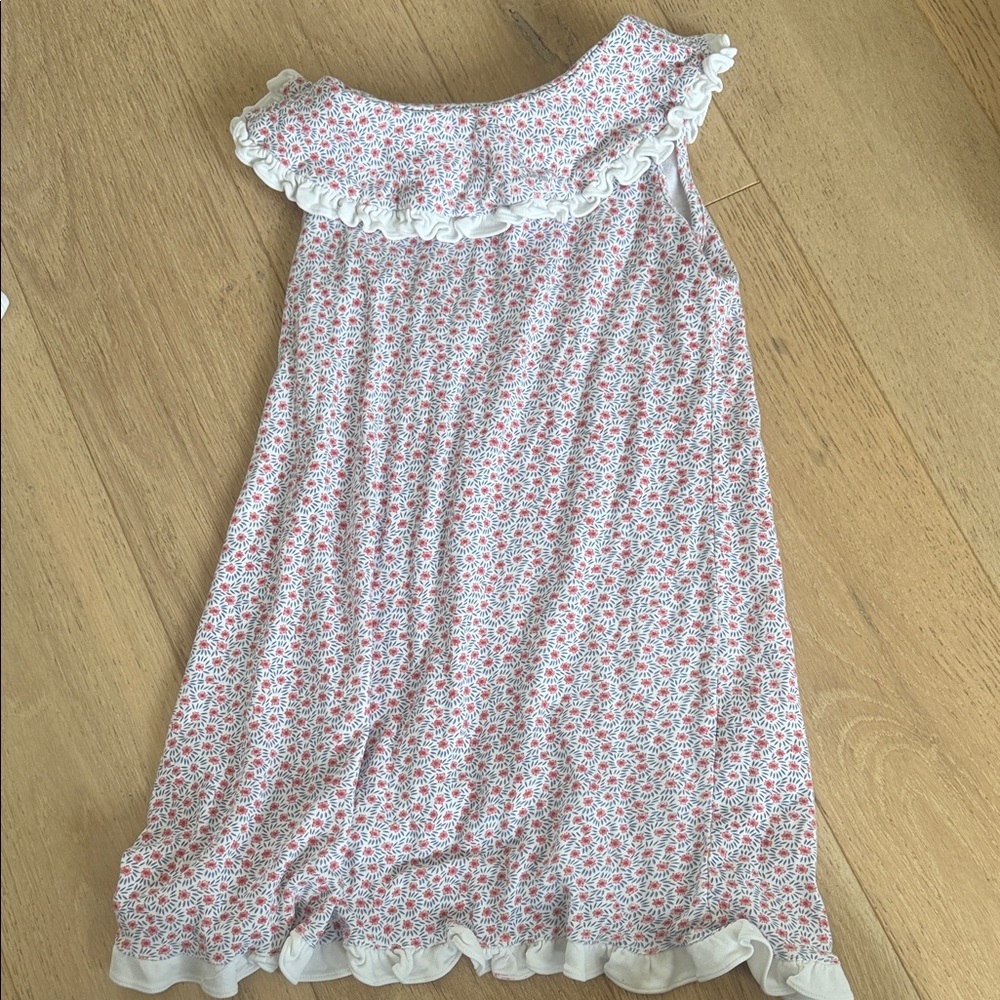 Girls Floral Ruffle Neck Summer Dress - Pink & White